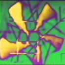 Frame from Video MetaProgramming One. Colourised computer graphic and feedback. (1974)