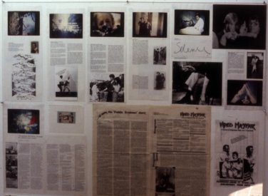 Installation shot of the documentation at The Kitchen, New York, 1979.