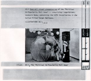 Image from Nicholson's documentatin and appraisal of his 'Poli-Poll-Pool-Shots' instalaltion for the 1976 Biennale of Sydney.