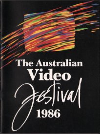 Cover of the catalogue of the Australian Video Festival 1986. The colour image was produced on the Quantel Paintbox at the Video Paintbrush Company, Sydney.