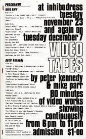 The programme for the Inhibodress Video Nights showings. (1971)